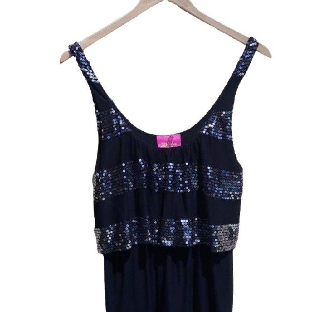 32 Flavors Dress Flapper Sequined Striped Tiered‎ Sleeveless Mini Black Sz XS - Picture 5 of 8